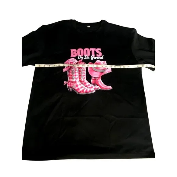 Black T-Shirt With Pink "Boots On Da Ground" Graphic Design Size XL - Picture 4 of 7